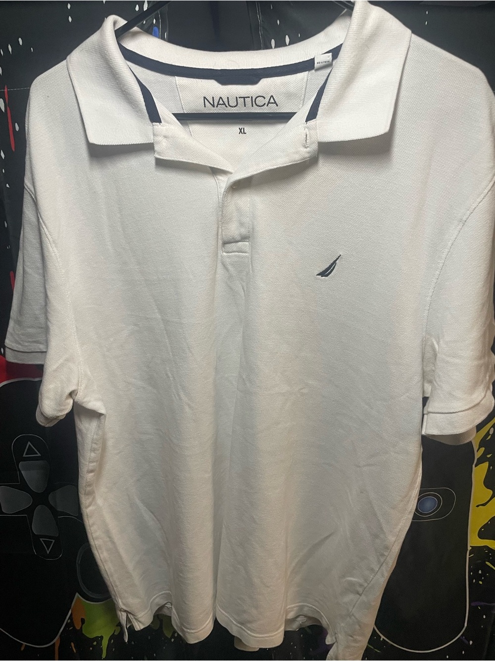 Nautica Men's White Polo with Navy Logo Accent